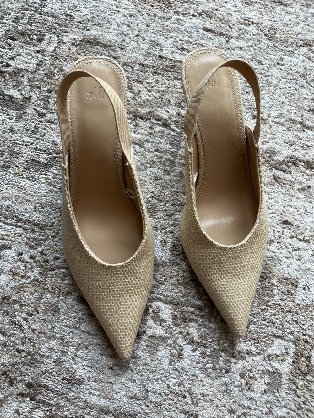 H&M Beige Woven Slingback Pointed-Toe Heels - size 38